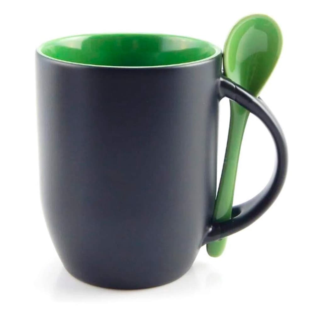 Caneca de Cerâmica Mágica com Interior e Colher Verde - 325ml