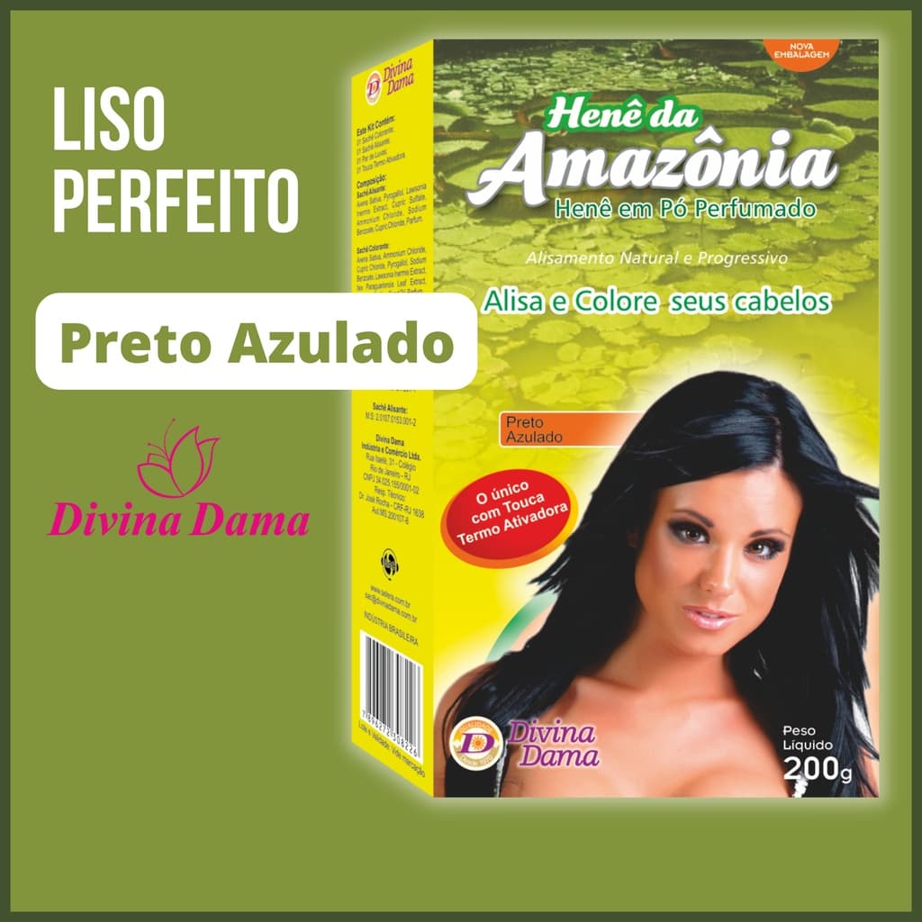Henê Amazônia em Pó Divina Dama 200gr PRETO AZULADO