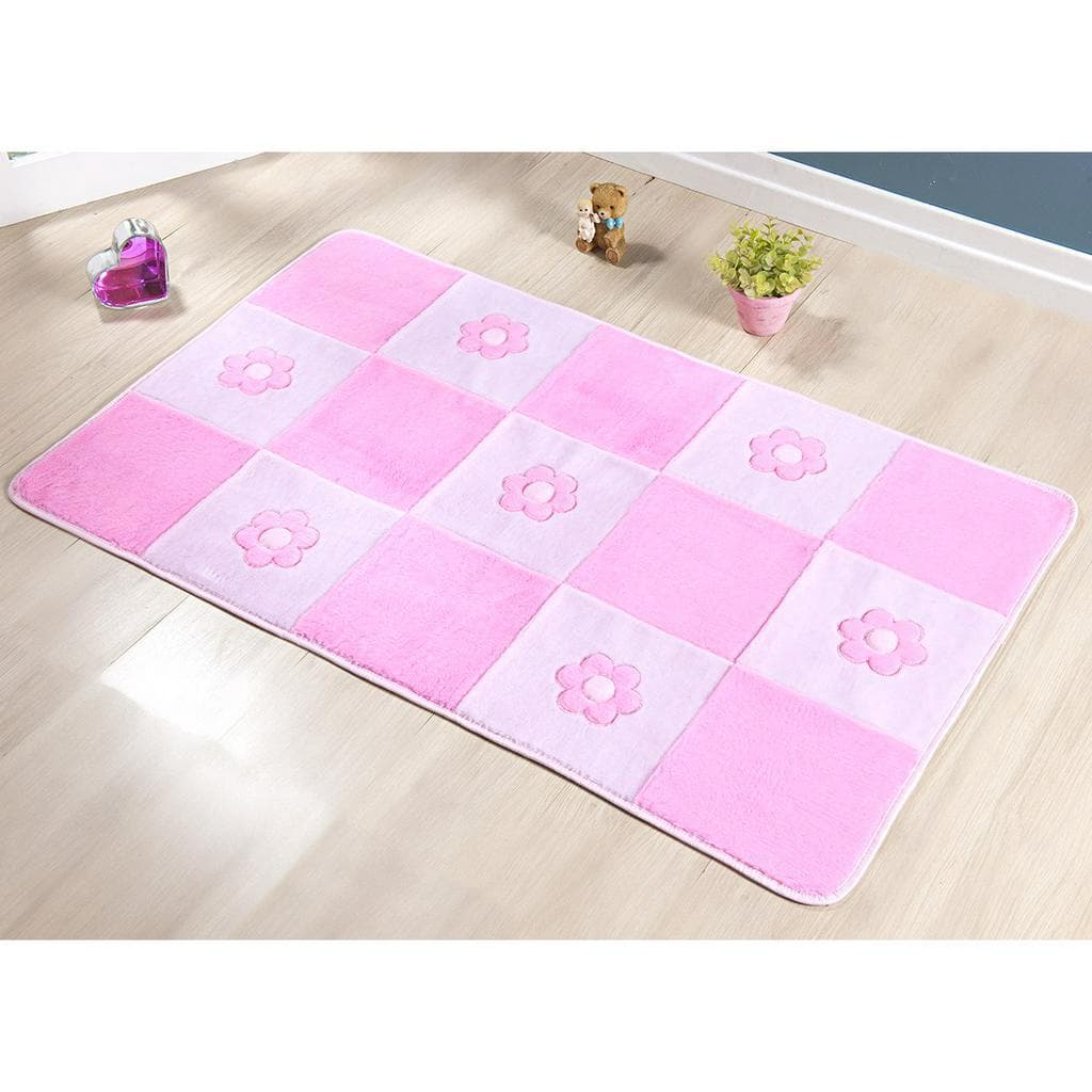 Tapete Quarto Infantil Menina Pelúcia Margaridas Rosa 1,20m x 74cm Antiderrapante