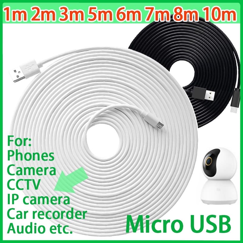 【 Fast Delivery 】 1M/2M/3M/5M/6M/7M/8M/10M Cabo Longo De Carregamento De Dados Do Micro USB Para Câmera/Cctv/Webcam/Phone