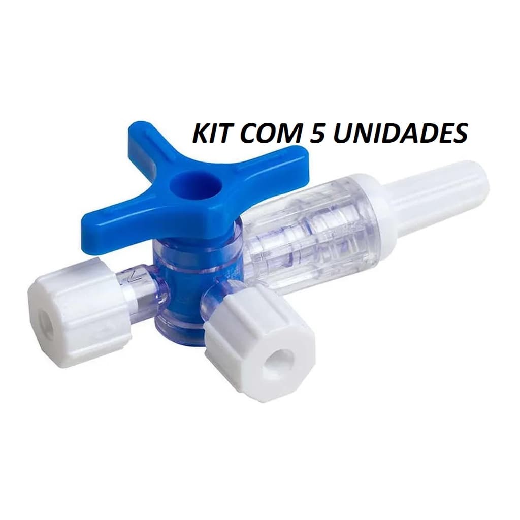 Kit com 5 unidades de Torneira Descartável 3 Vias Luer Lock Hospitalar. - Injex - Torneirinha Descartavel 3 Vias