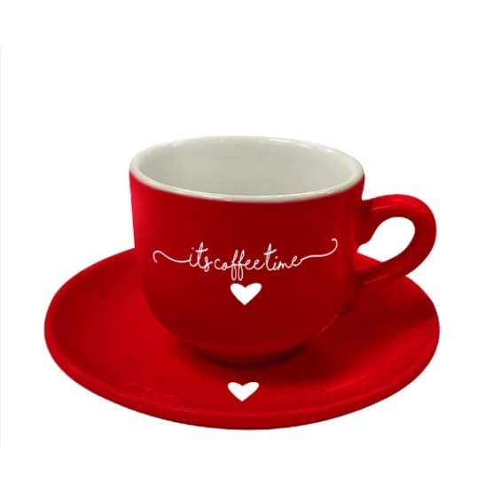 Jogo C/12 peças Xícaras c/pires Café Porcelana 90ml Lamour Vermelho Hauskraft