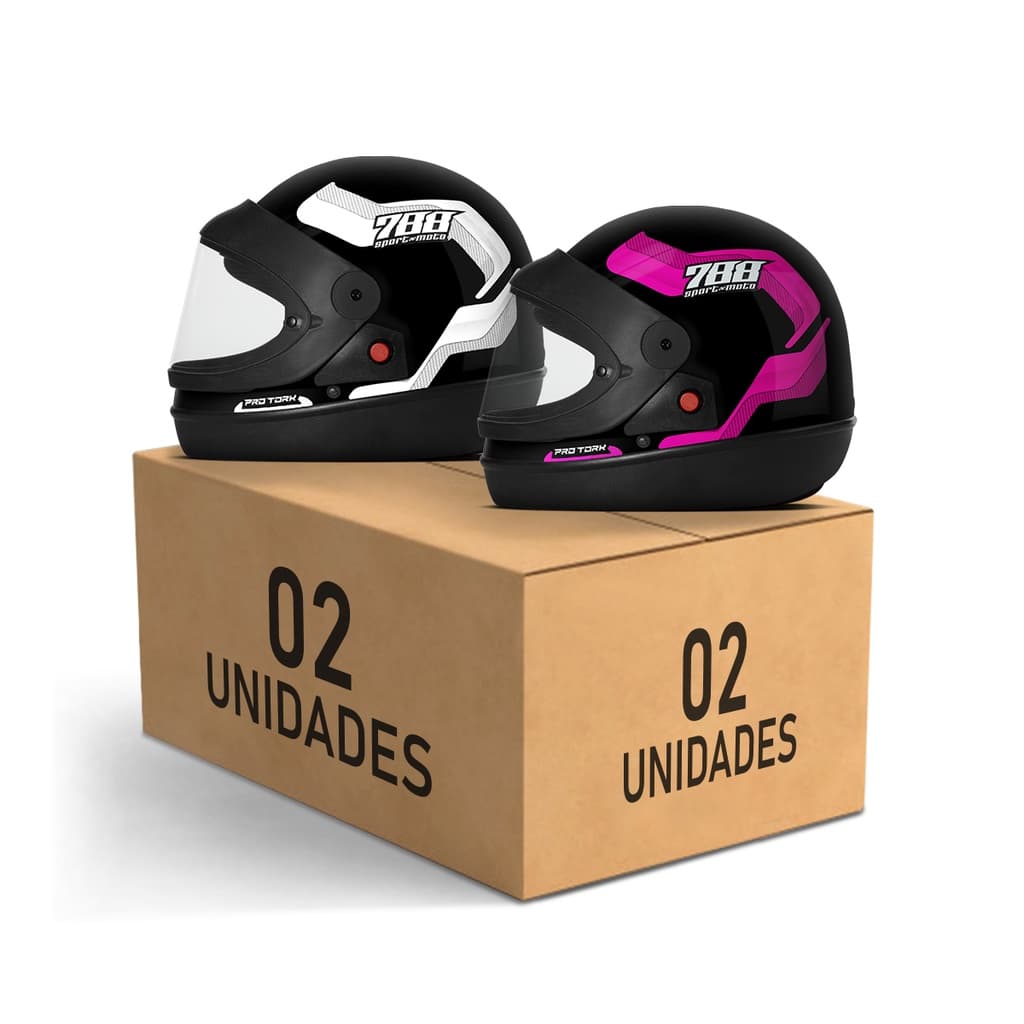 Kit 2 Capacetes Fechado Feminino e Masculino Sport Moto 788 Pro Tork com Viseira Cristal