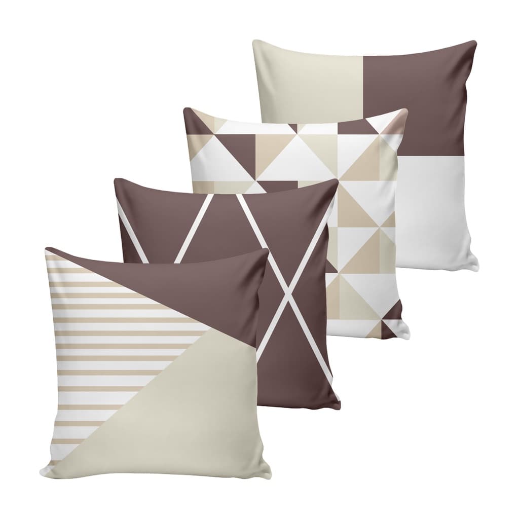 Kit com 04 Capas Para Almofada Marrom Estampada com zíper - 40cm x 40cm - Decoração Sofá ou Cama