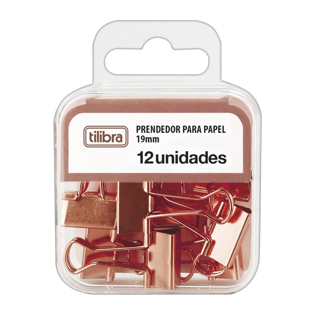 Prendedor para Papel Rosé, Rosa Pastel e Eco19mm com 12 Unidades Tilibra