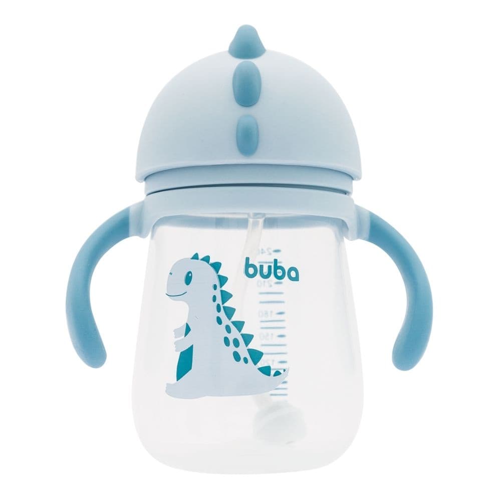 Copo Bebe Com Canudo Silicone Alca e Valvula Treinamento 12580 Buba Azul Meninos