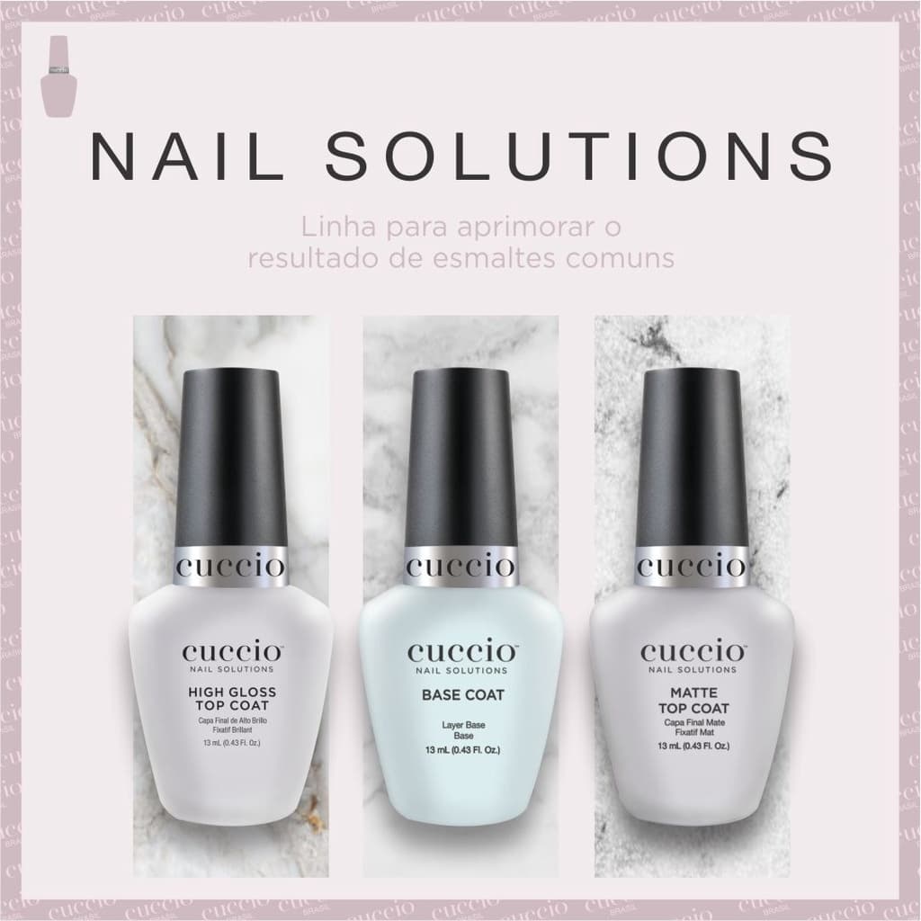 Base Coat Cuccio, Matte Top Coat e High Gloss Top Coat - Cuccio 13ml cada - Não precisa de cabine para secar