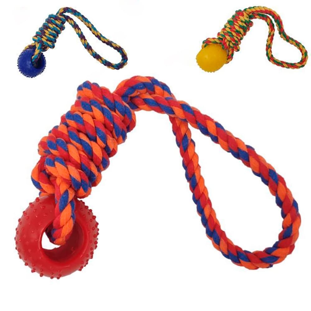 Puxador de Corda com Bola Brinquedo Mordedor para Cachorros Pets Médio a Pequeno Porte