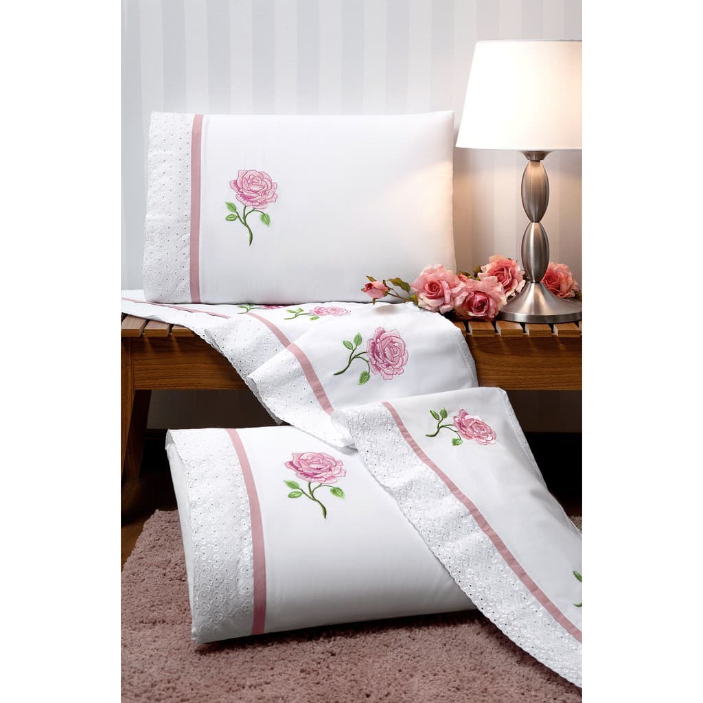 Jogo de lencol Athenas 4 pcs 180 fios rosas