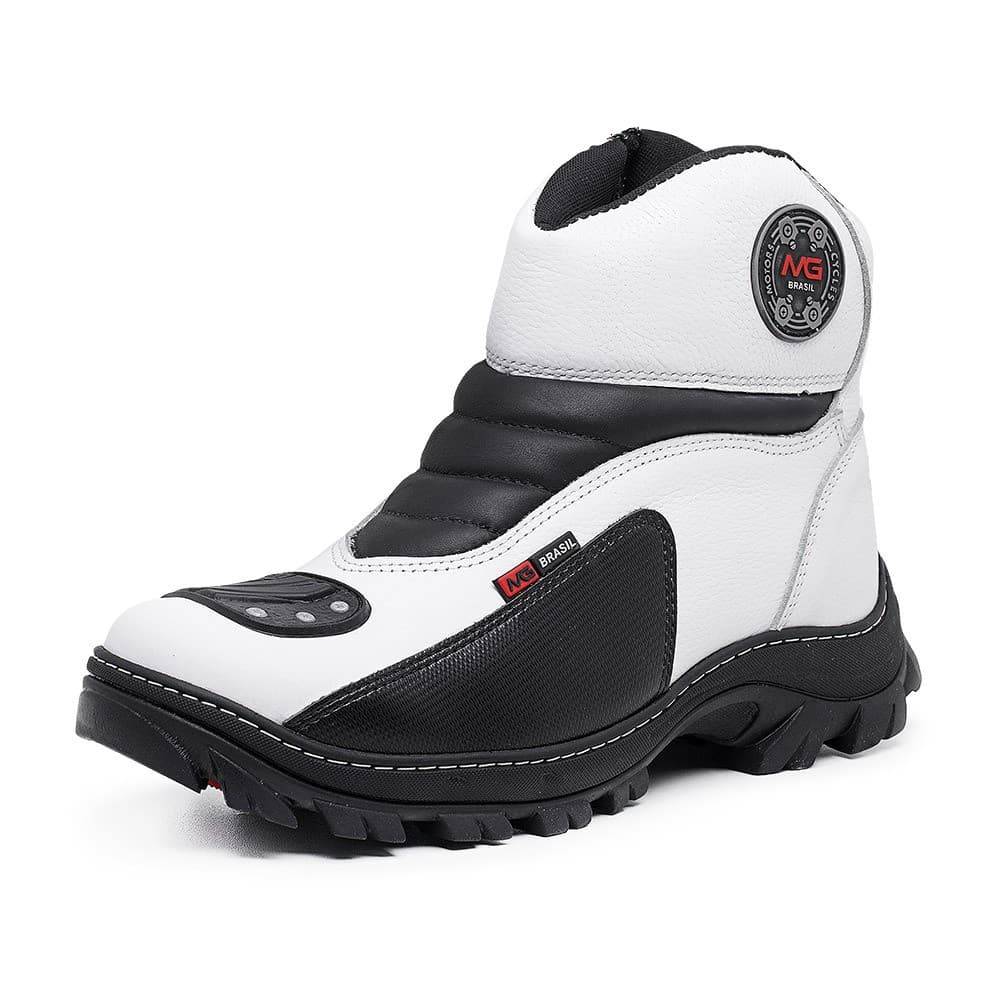 Bota Couro MG Brasil Motociclista Adventure Shadow Branca Masculina