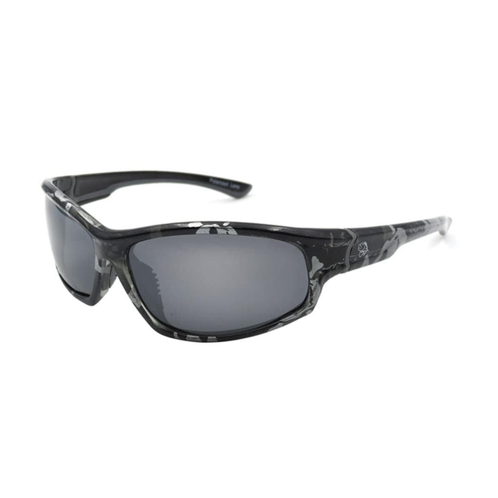 ÓCULOS DE PESCA POLARIZADO PRO-TSURI SKULL - ARMAÇÃO CAVEIRA - LENTE GREY MIRROR - C/ CASE PRETO