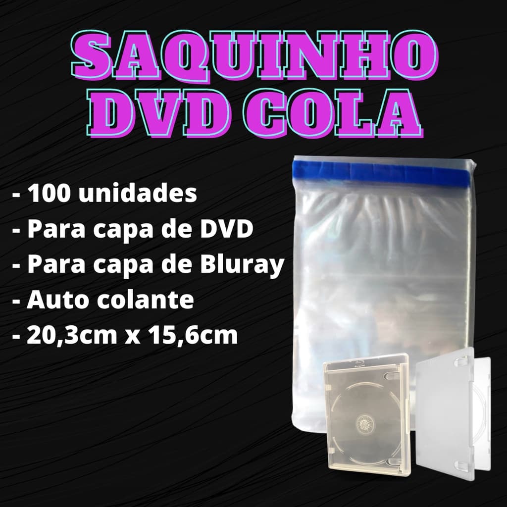 100 Saquinhos Plástico Para Dvd com Fita Colante Adesiva Cola Promoção!