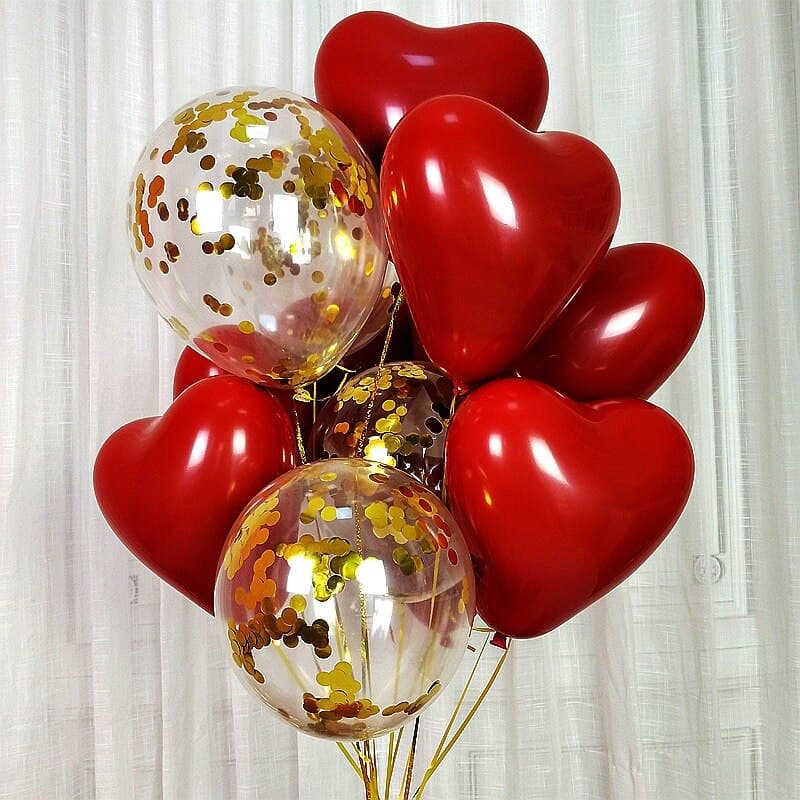 20pcs Conjunto De Balões De Látex Em Formato De Coração Vermelho Rubi Confetti Decoração De Aniversário/Casamento/Festa