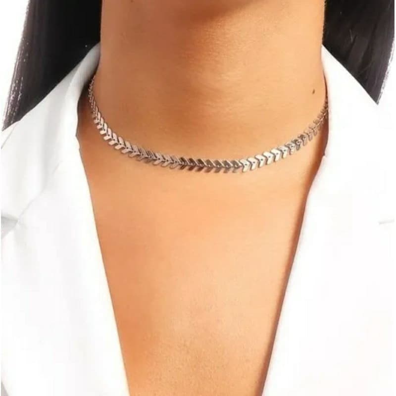 Colar choker escama de peixe folheado a Prata, gargantilha corrente feminina folheado ouro 18k