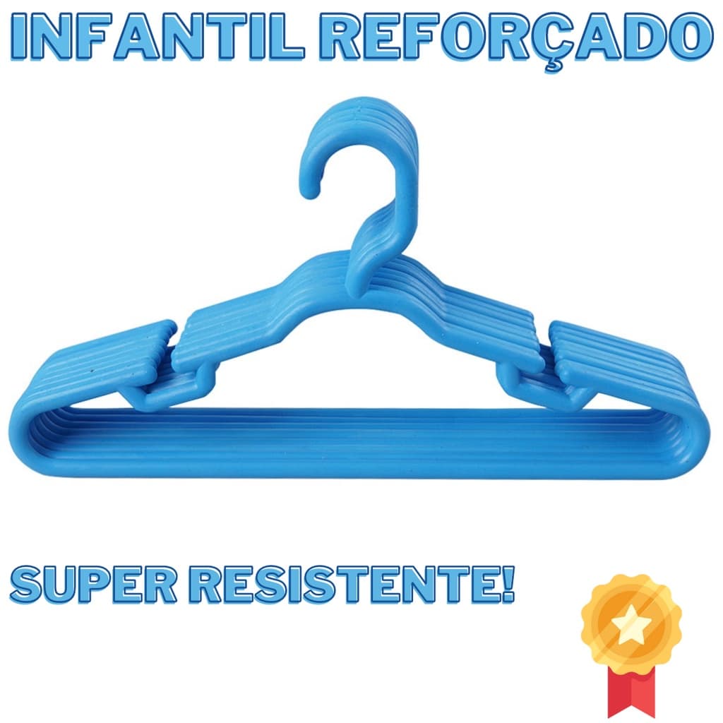20 Cabide Infantil Reforçado Azul 8mm Para Roupas Infantis