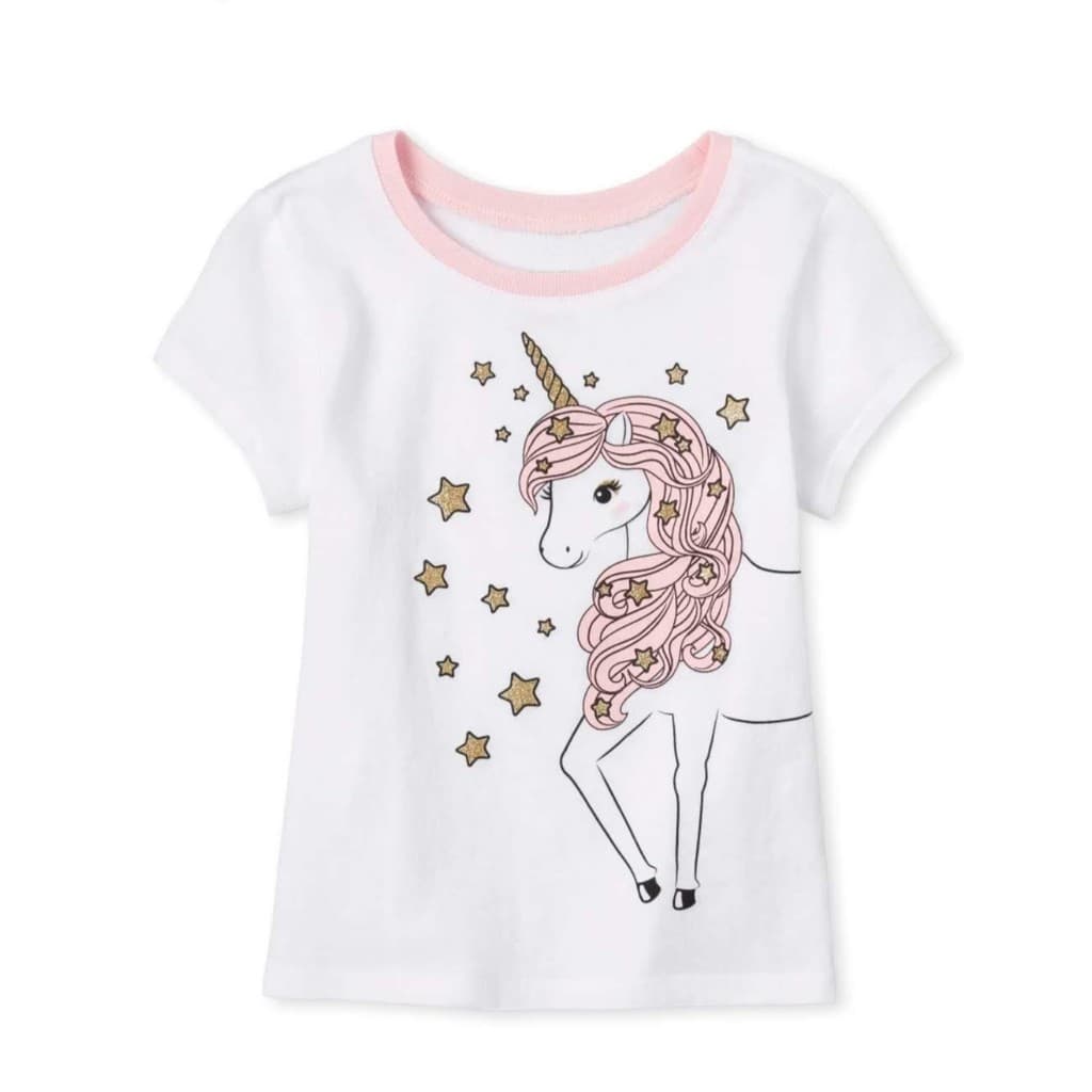 The Children's Place - Camiseta tam. 2 anos, com glitter Unicórnio.