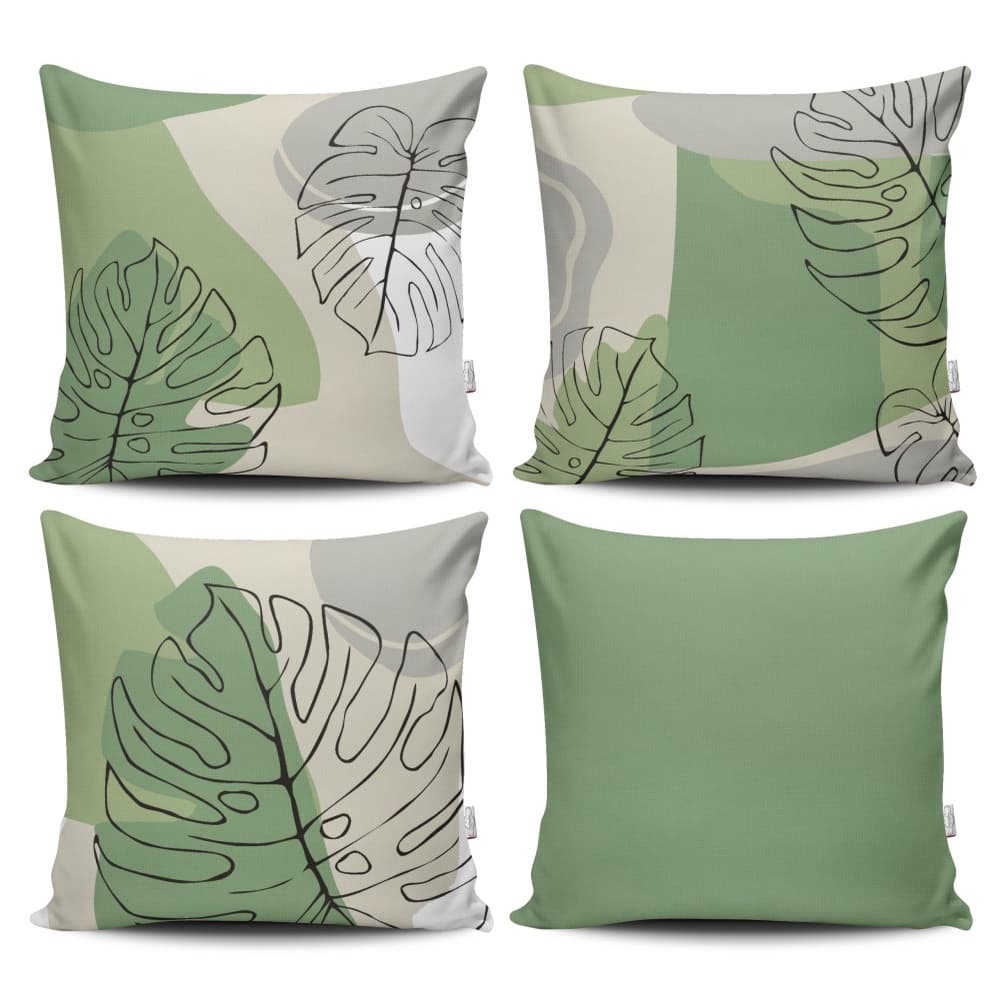 Kit 4 Almofadas Silicone Premium Estampadas Modernas - 42 cm x 42 cm - Folhas Verdes