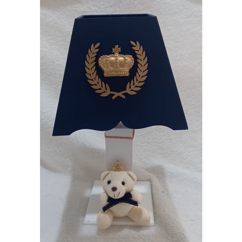abajur de  comoda infantil mdf urso principe azul marinho coroa