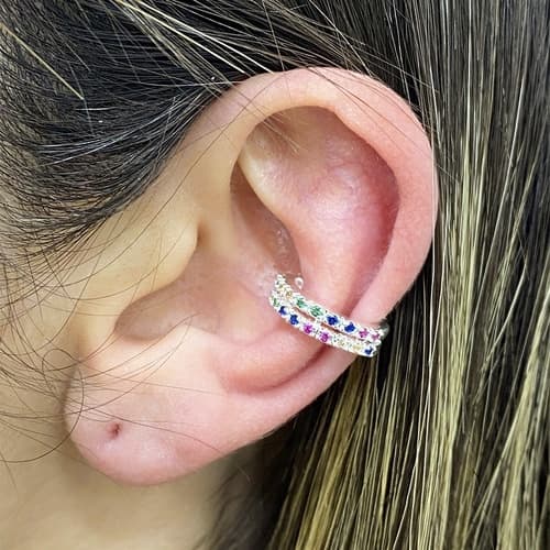 Piercing Fake Cartilagem Orelha Colorido Banhado Prata 925