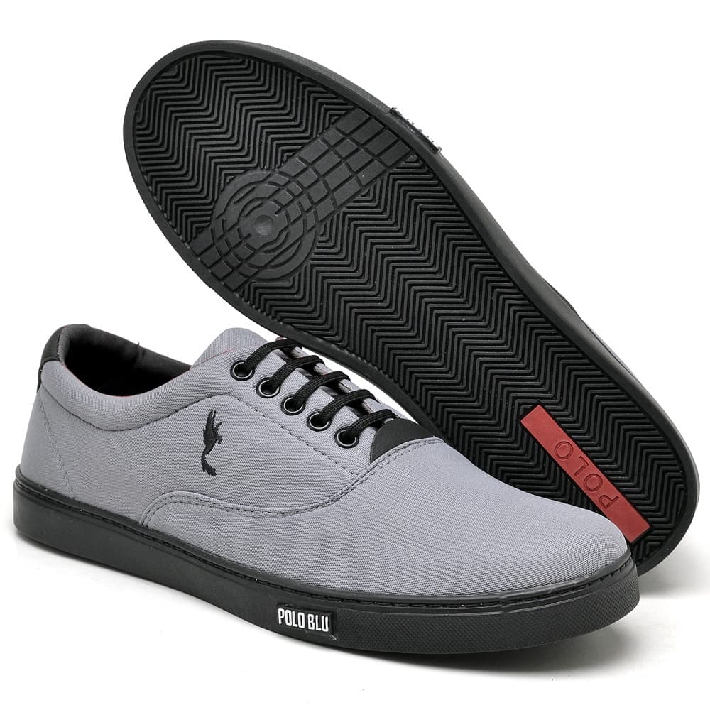 Tenis Masculino Cano Baixo Preto / Cinza Social Moderno Lançamento