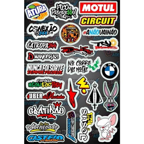 Cartela com 26 Adesivos MODELO 02 -  Stickers Caminhão Capacete Adesivos Moto Bike