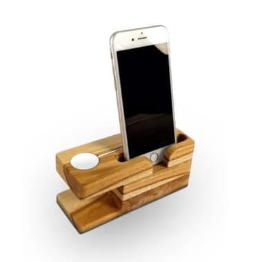Dock De Madeira Suporte Mesa Base Apple Watch iPhone X Plus