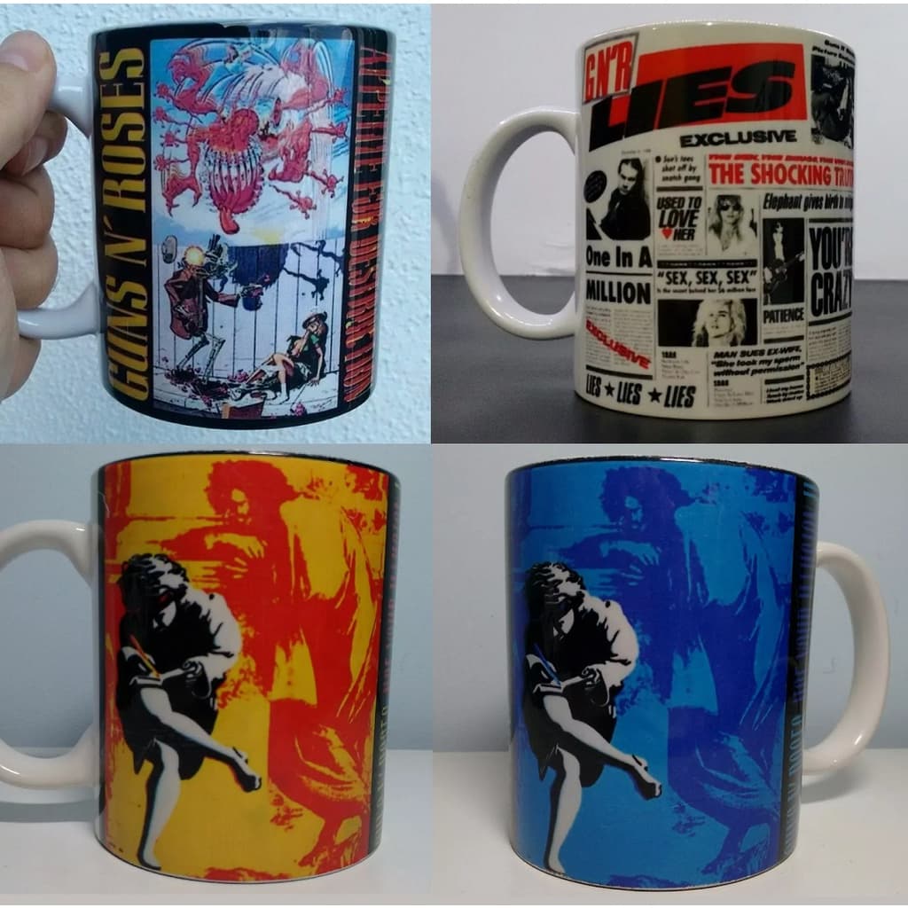 Kit 04 Canecas de  Cerâmica Guns n Roses Albuns Rock