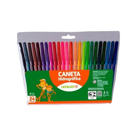Canetinha Colorida Hidrográfica 24 Cores Atóxica Leo&leo lápis de cor lapiseira volta a aula blackfriday
