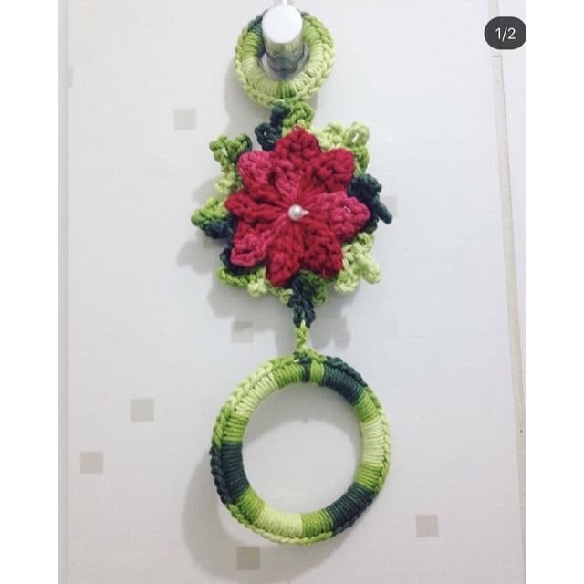 1 Porta-Pano de Prato de Crochê Flores Suporte Decoração Casa Organizada Cozinha