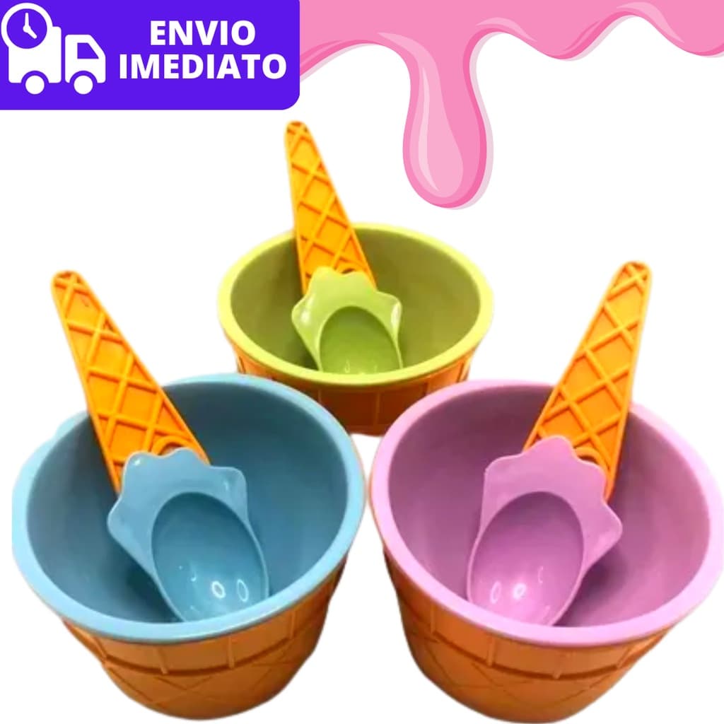 Pote de Plástico de Sobremesa Tigela Sobremesa com Colher Sorvete