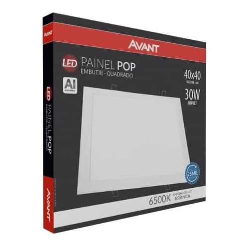 Painel Led 30W Embutir Quadrado AVANT Paflon 40x40 Branco Frio ou Branco Neutro