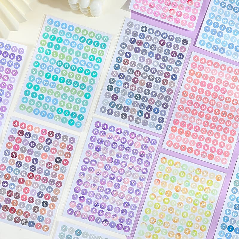4 Folhas De Cores Gradientes Adesivos De Números Do Alfabeto/Material Decorativo DIY