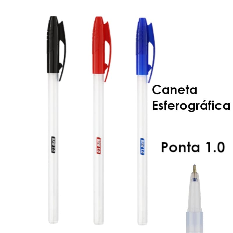 Caneta Esferográfica Flat 1.0mm - BRW - Kit com 5