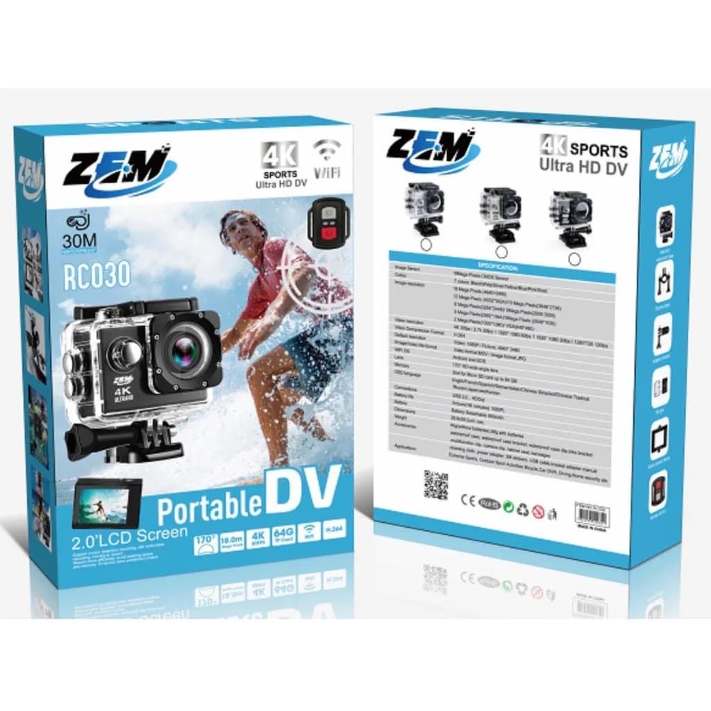 Câmera 4k Sports Ultra Hd Dv Wi-fi Prova D'água Com Controle Remoto