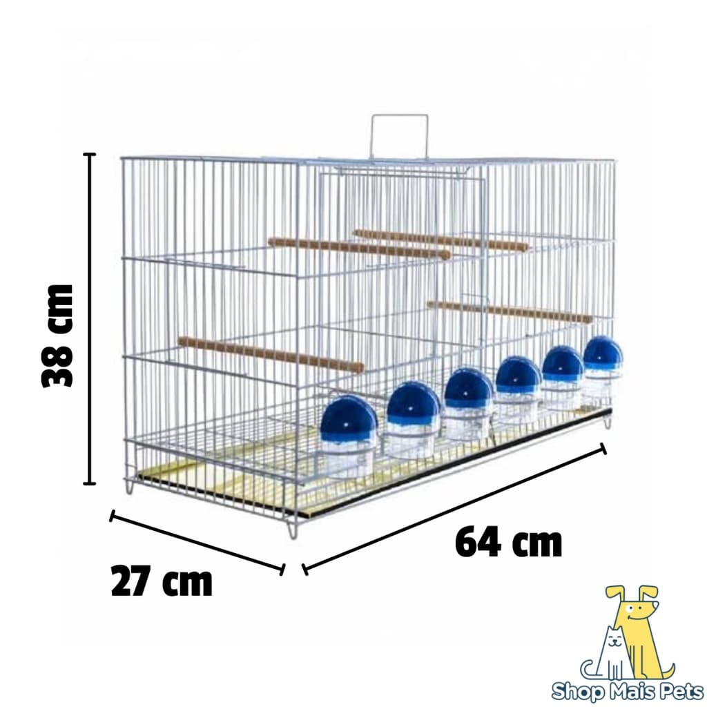 Criadeira 6 Comedouros Gaiola com Divisória Canário Diamante Gould Epóxi Branca Luxo Grande
