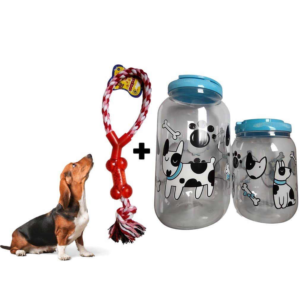 KIT Brinquedo Mordedor Interativo + Pote de Ração e Petisco, Cachorro Caes Corda com Osso - Brinque com seus Cachorros Cães de Cabo de Guerra, Brinquedos PET, para animal, DOG, BRINQUEDO CORDA PARA CAES, BRINQUEDO DE CACHORRO, BRINQUEDOS PARA CACHORROS