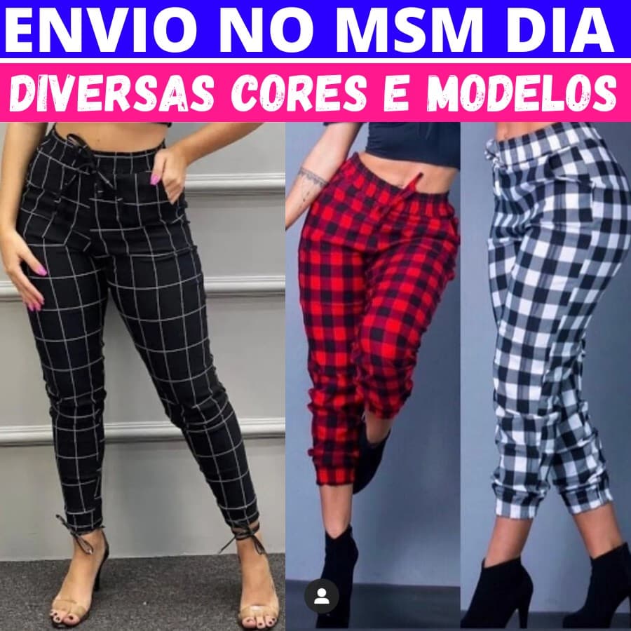 Calça Feminina Xadrez Quadriculada Listrada Lisa Calça Jogger Bengaline Calça Feminina