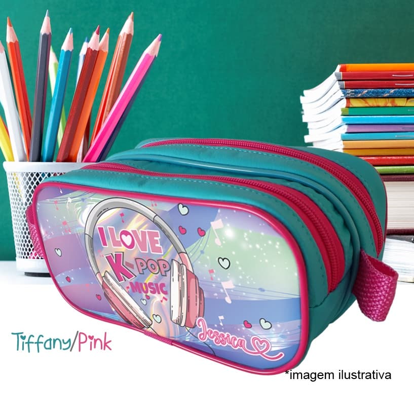 Estojo duplo, I Love K-Pop, com nome personalizado, presente menina, kpop music