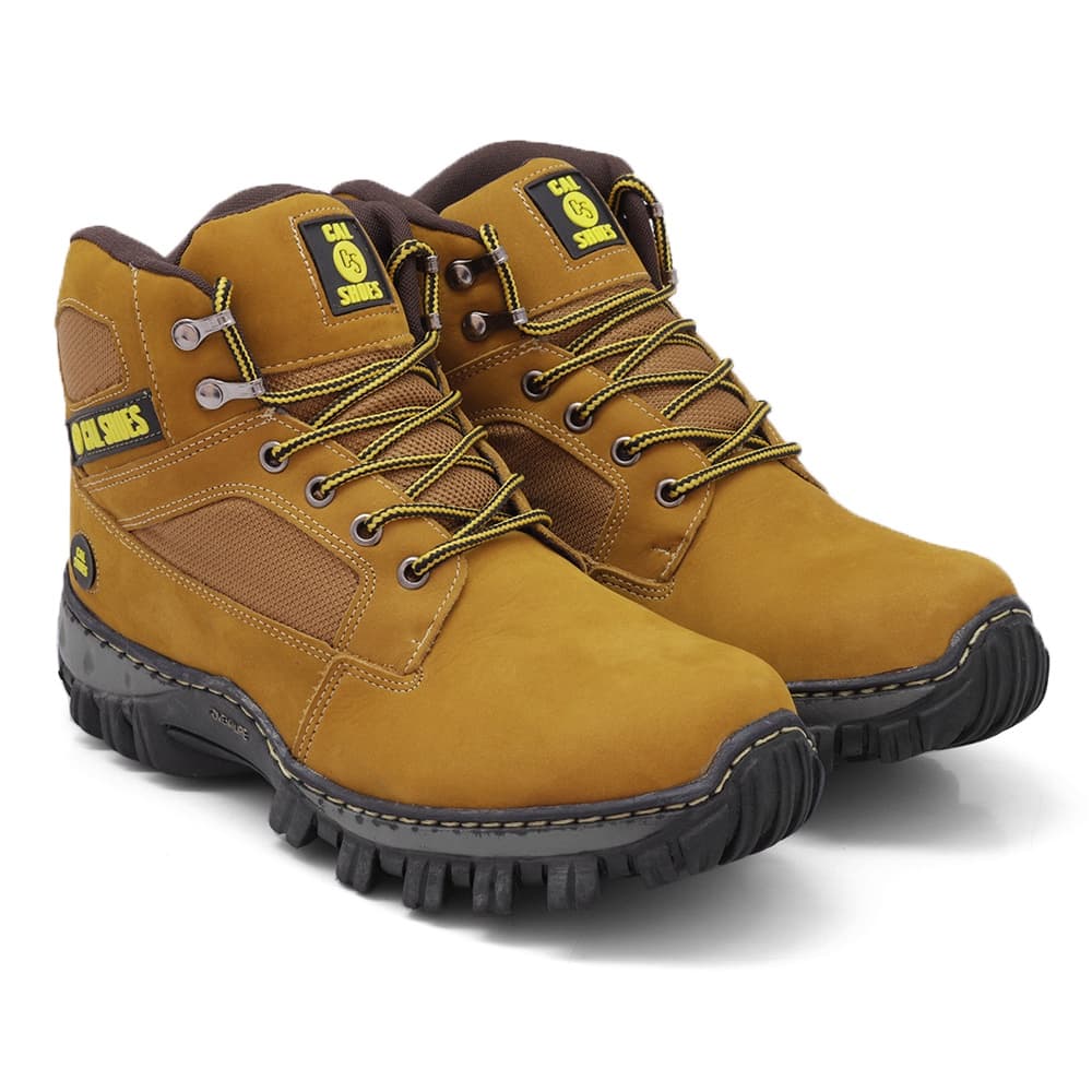 Bota de Couro Nobuck Legitímo Solado de Borracha Calshoes Palmilha de Gel.