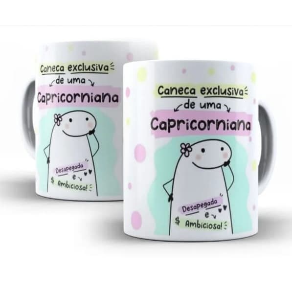 Caneca Cerâmica Branca Signo Capricórnio Signos Capricorniana