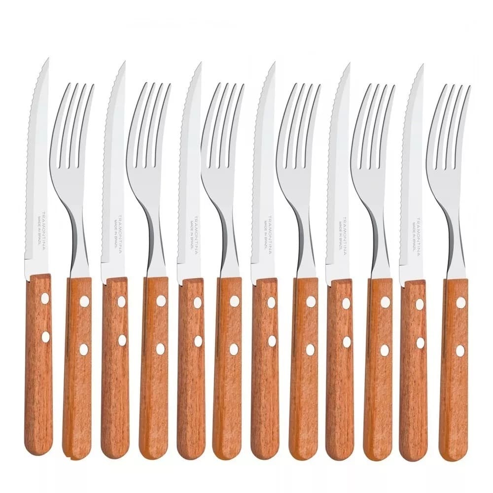 Jogo de talheres cabo de madeira tramontina dynamic 12 peças