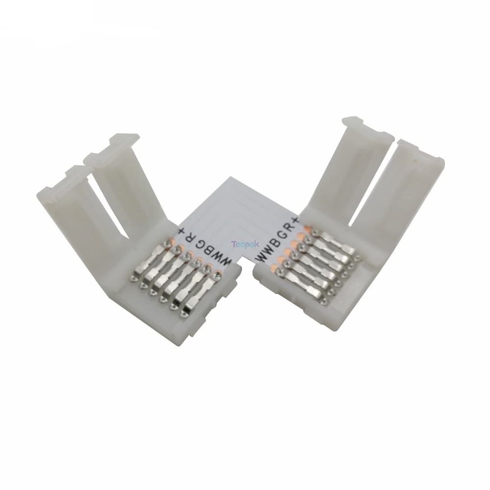 Kit 10 Conector Emenda em L Rgbww para fita de Led 5050 12mm 6 Vias