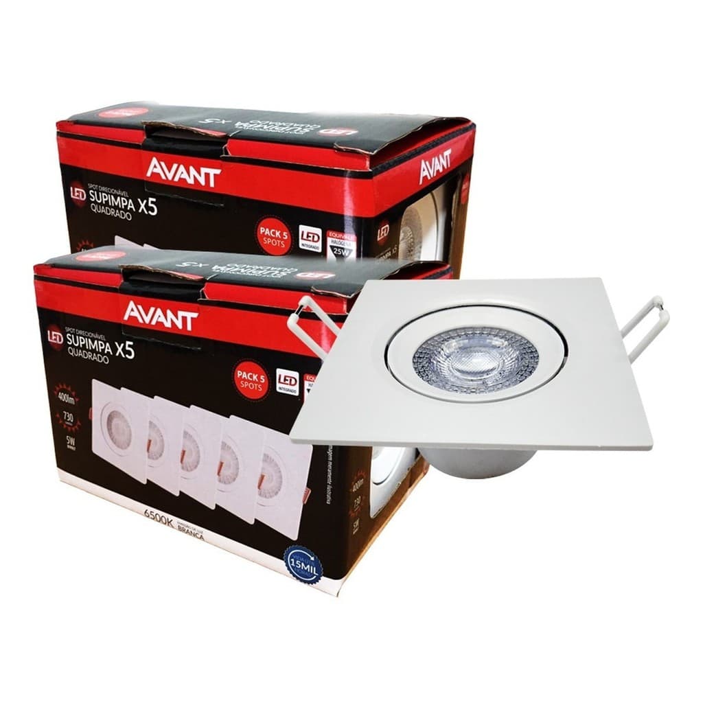 Kit 10 Spot Led 5w Quadrado Bivolt - Avant - Escolher Entre Branco Frio 6500k Ou Branco Quente 3000k - Spots Embutir