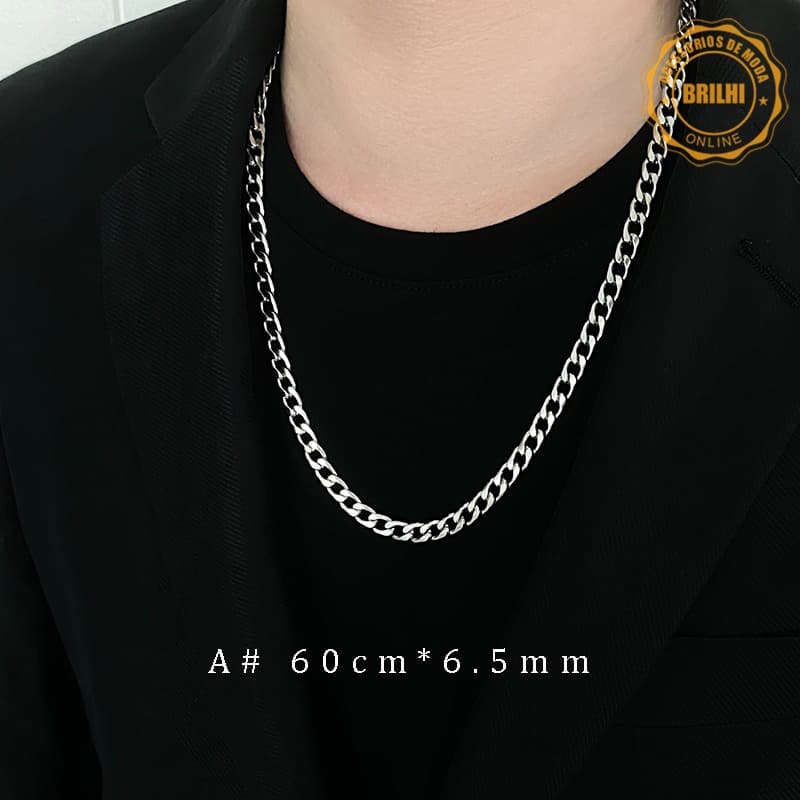 Corrente Grumet Prateada em aço inoxidável anti alérgica 60cm