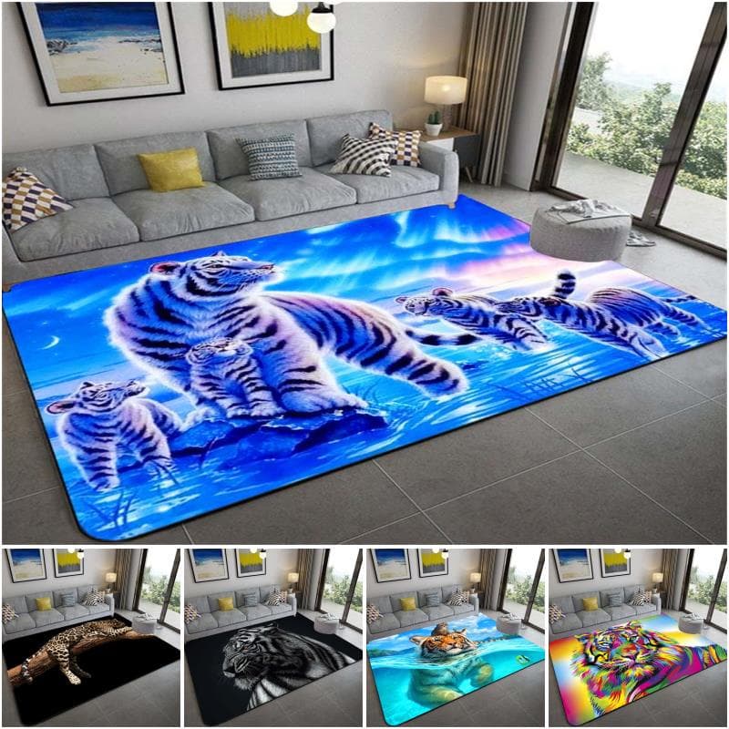 3D leopardo tigre leão gato antiderrapante área tapete sala de estar grande tapete confortável quarto tapete macio