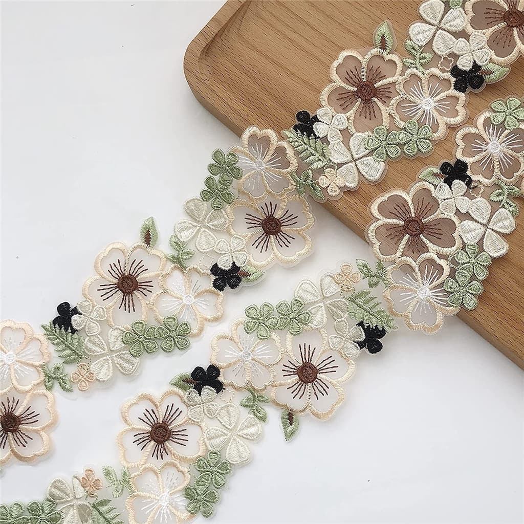 1Yard 3D Flower lace Trim , Fita De Renda Bordada Florida Para Vestido/Casamento/Bridal DIY Costura Decoração 6.5CM Larga