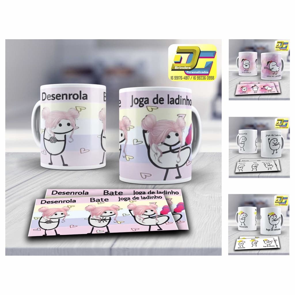 Caneca porcelana Desenrola Bate Joga de Ladinho com Nome Xícara Flork Sincero Divertido engraçado Personalizada