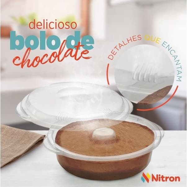 Forma de Pudim 1,9L com Tampa para Micro-ondas para Sobremesas e Receitas de Plástico Nitron