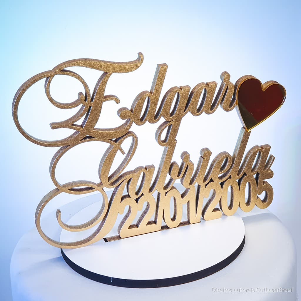 Topper De Bolo Mdf Personalizado Casamento Decoração Dourado