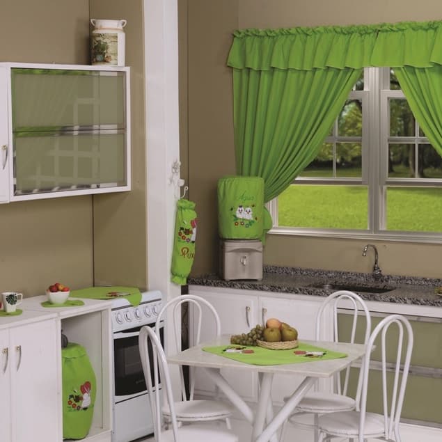 Kit Jogo de Cozinha 13 Peças Completo Com Cortina e Toalha de Mesa